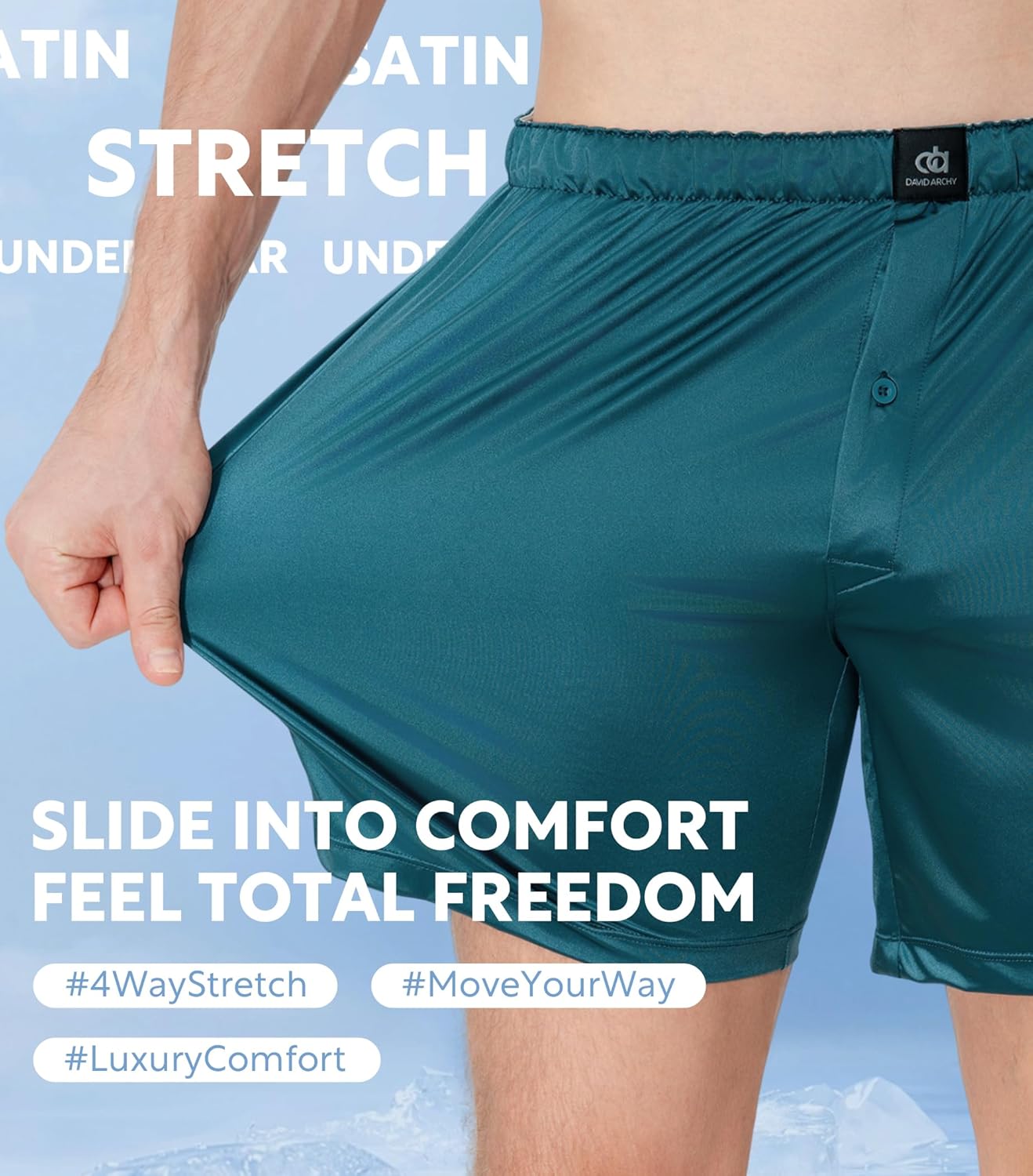 DAVID ARCHY Stretch Satin Boxers for Men, Silk Feeling Boxer Shorts, Breathable Loose Men's Underwear for Sleep 3 Pack - Image 3