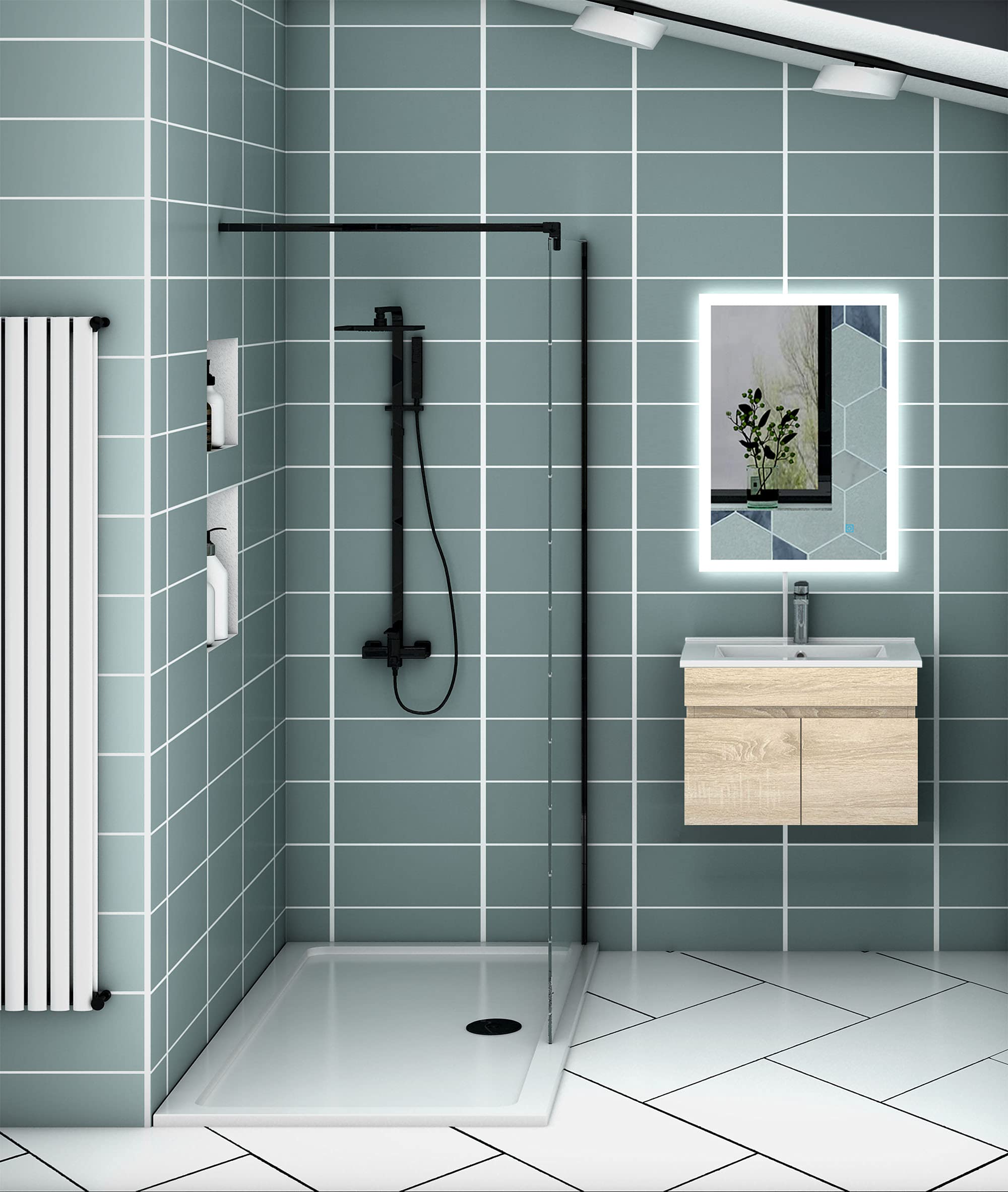 Badezimmer Badmöbel 60 cm Waschtisch mit Unterschrank Hängeschrank Eiche