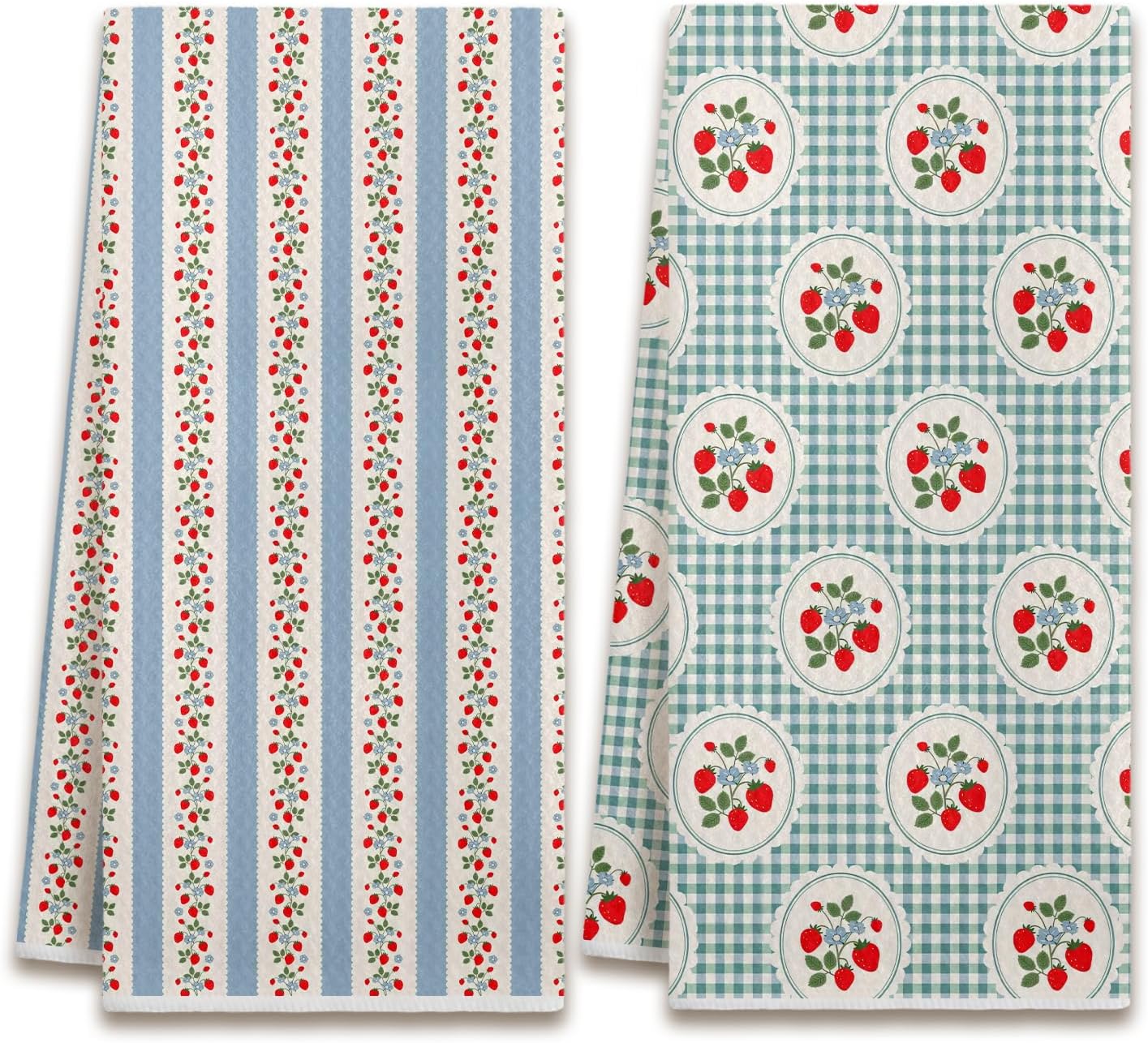 Cute Strawberry Striped Hand Towels for Bathroom Decorative - Blue Striped Kitchen Towels Decor, Spring Summer Bathroom Decor, Strawberry Gifts for Women126