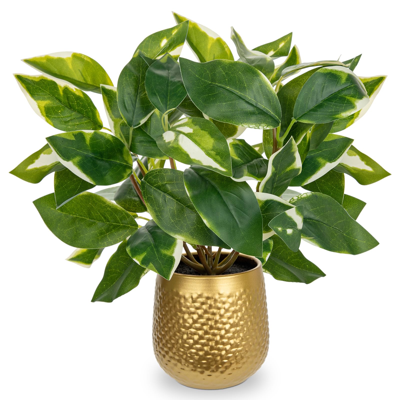 Small Artificial Faux Pothos N Joy Potted Plant Gold Pots Indoor Desk Decor  | eBay