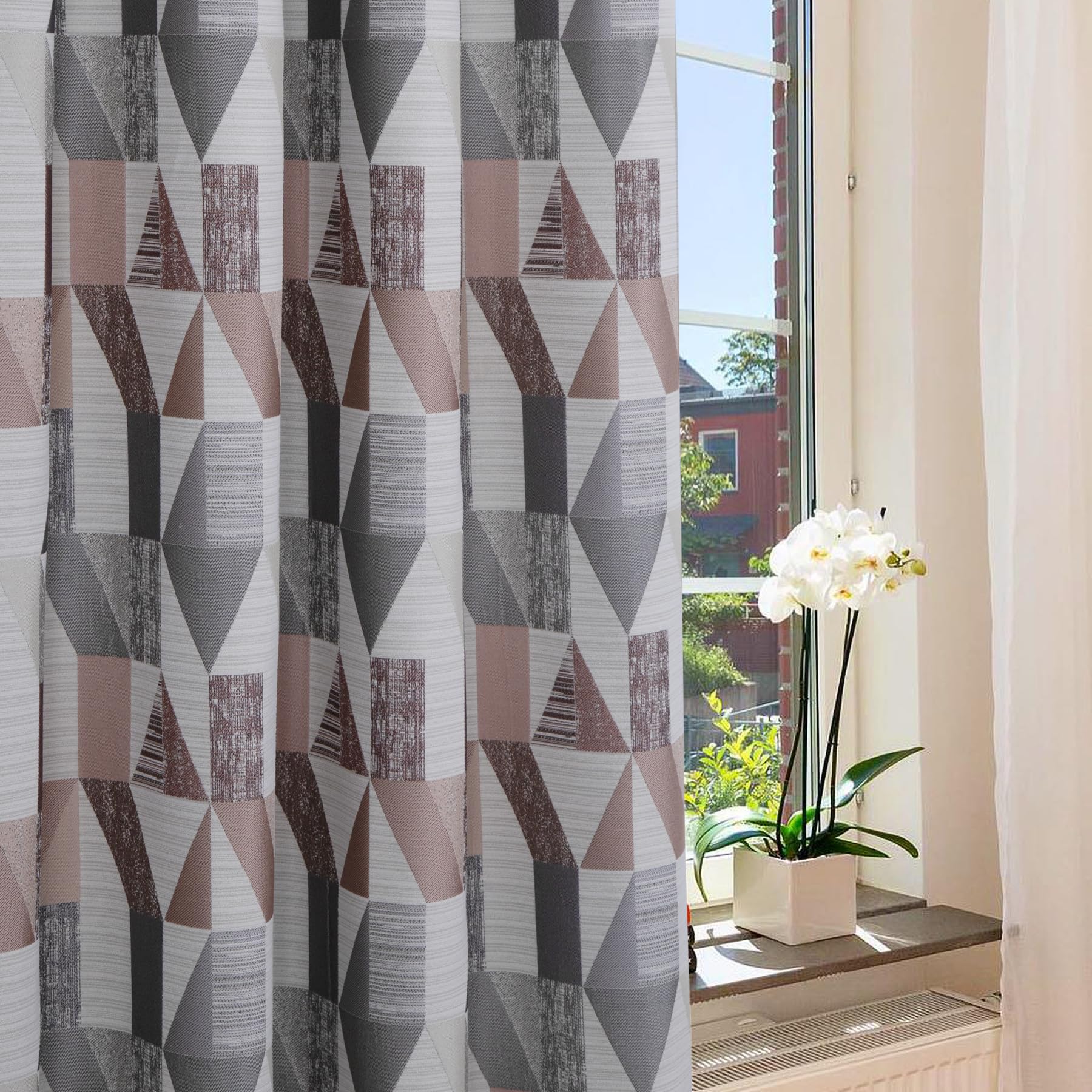 Rideaux géométriques jacquard rose 137x213 cm pour salon