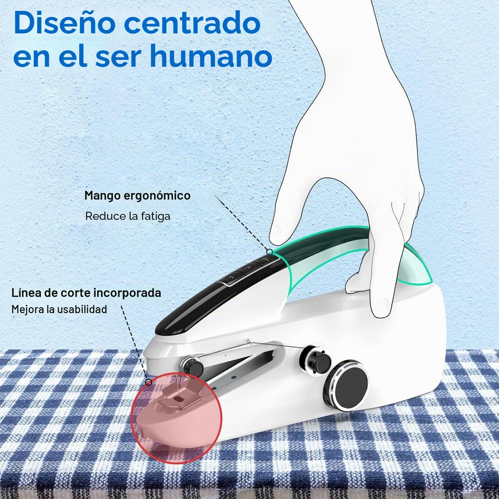 Máquina de Coser Manual de Doble Alimentación – Mini Máquina Portátil, 375 PPM, con Kit de Costura para Principiantes & Hogar