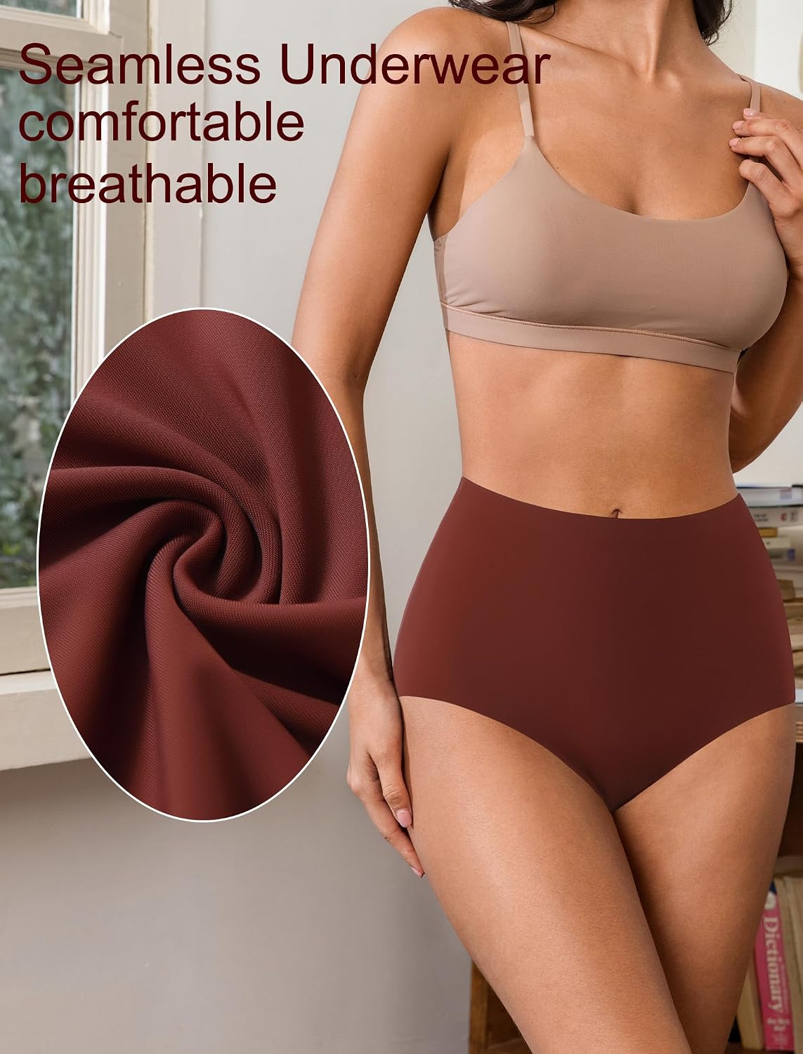 High Waisted Seamless Womens Underwear Comfortable No Show Breathable Briefs 5 Pack (Regular, Plus Size)