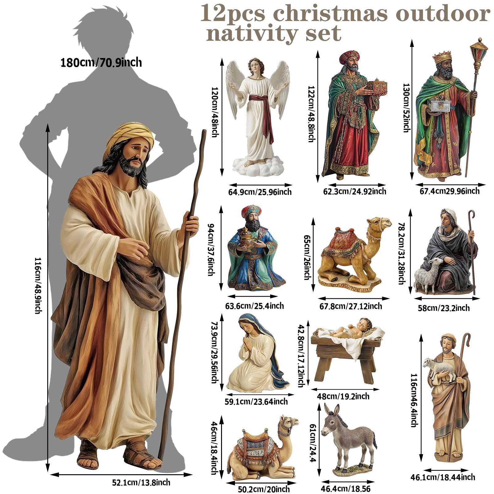 Snapklik.com : MorningRo 12 Pcs Metal Christmas Outdoor Nativity Scene ...