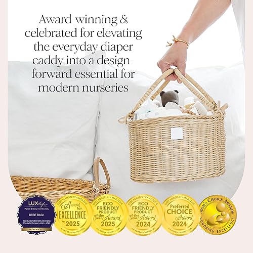 Miniatura 4 de BEBE BASK Paquete de guardería prémium – Cesta cambiadora de bebé a juego y organizador de pañales para bebé, hecho a mano y orgánico
