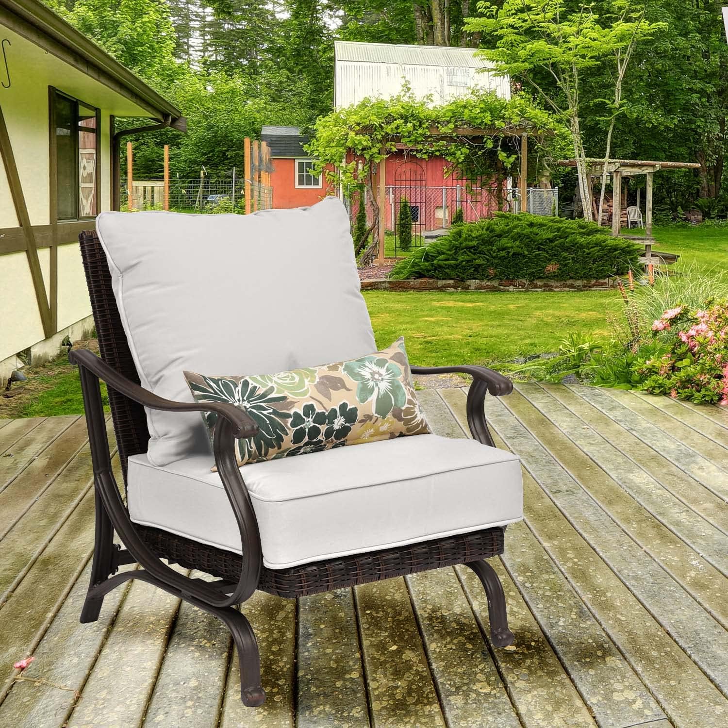 Linen Silver Olefin Outdoor Deep Seat Chair Cushion Set with Lumbar Pillows