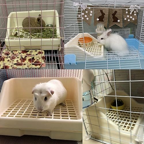 Miniatura 3 de Hamiledyi Caja de arena para conejos, 14 unidades, con cajón, almohadilla para orinal, jaula de inodoro para mascotas, limpiador de esquina, escoba,