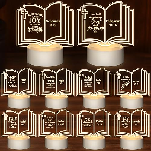 VIHOSE 10 Sets Christian Gift Bulk Religious Inspirational Acrylic Night LED Light with Engraved Bible Verse Sayings for Christmas Pastor Wife