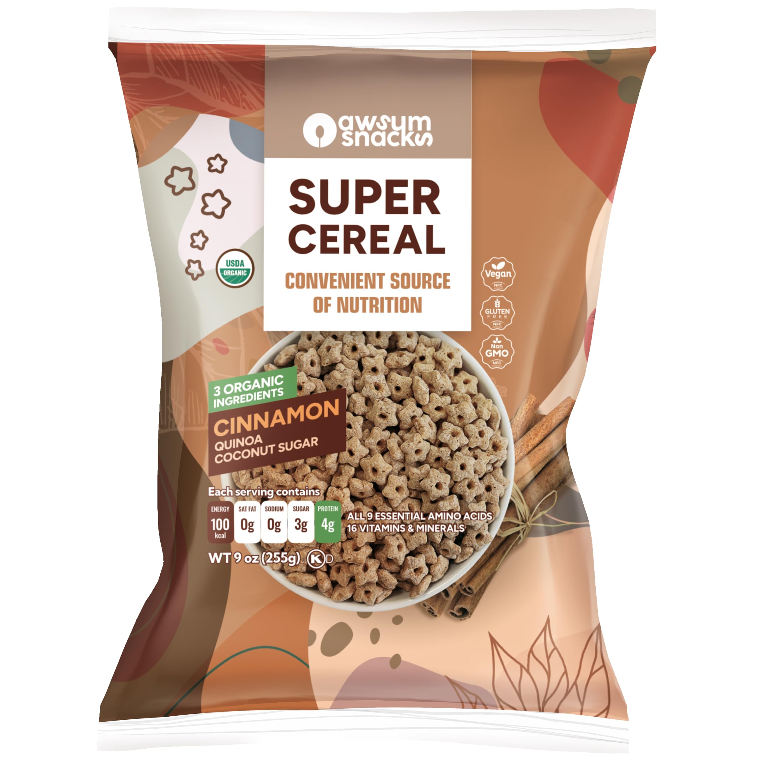 Awsum Snackssupercereal With Cinnamon And Coconut Sugar 9oz Pack
