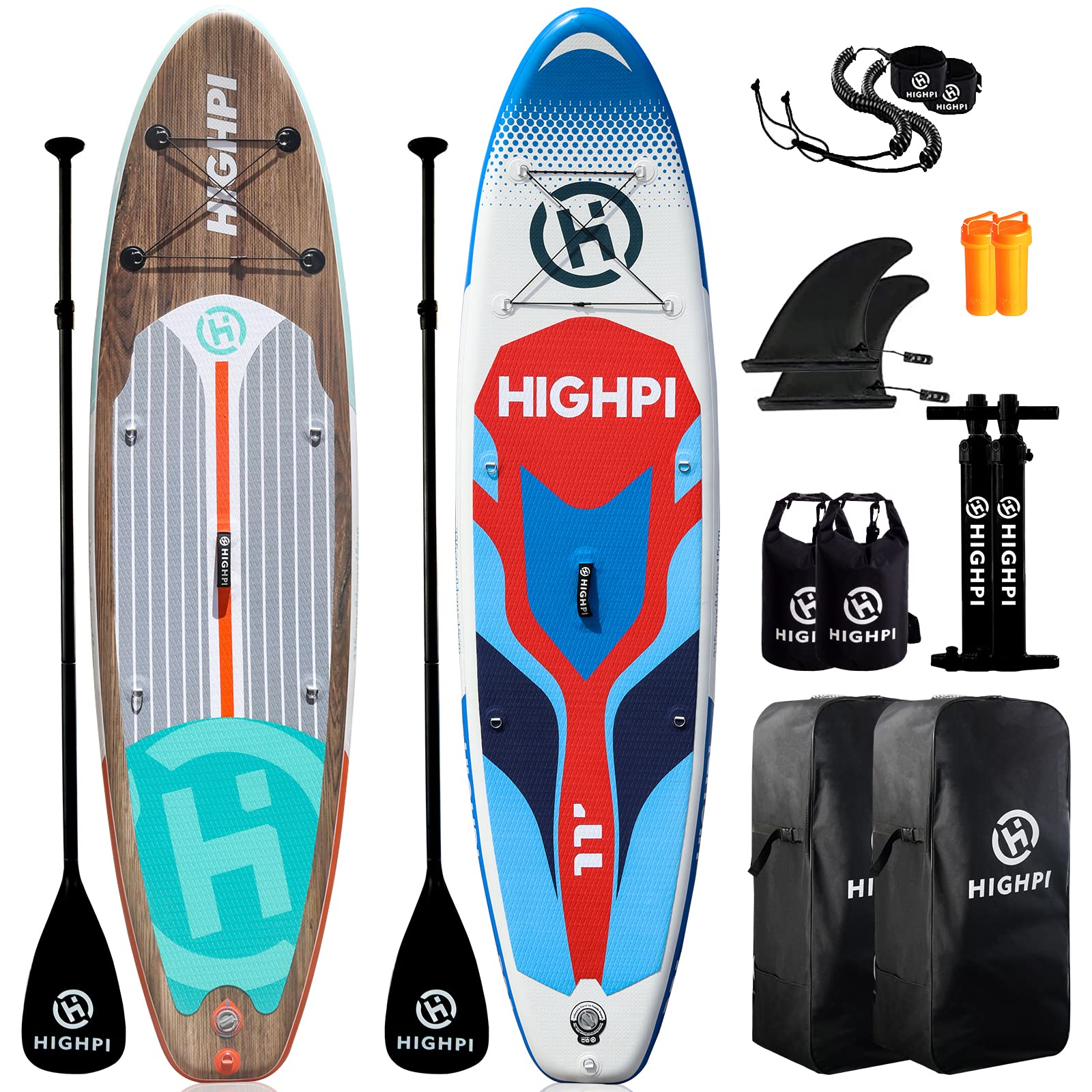 HIGHPI Inflatable Paddle Boards, 11'x33''x6'' SUP for Adults&Youth, Stand Up Paddle Boards with Accessories, Anti-Slip Deck, Stable Durable Lightweight, Suitable for Yoga Fishing Traveling