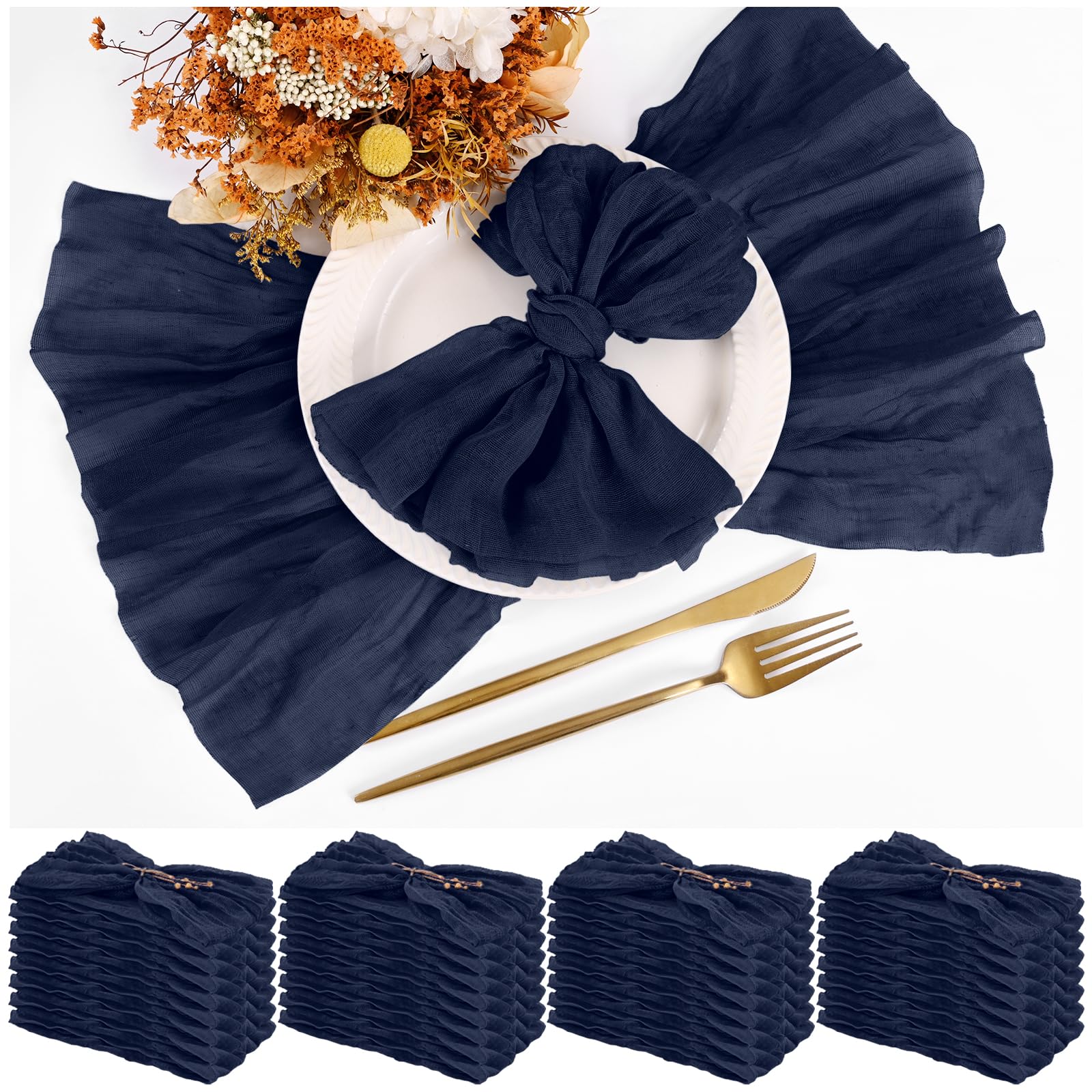 Teruntrue 30 Pack Navy Blue Cloth Napkins, 20 x 20 Inch, Set of 30, Gauze Napkins, Boho Dinner Table Napkins, Wedding Party, Birthday Party Decorations
