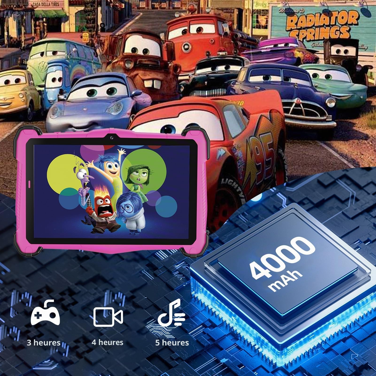 EagleSoar Tablette Enfants 7 Pouces, adaptée âgés 3 à 12 Ans, Android 14, 10Go RAM 64Go ROM 1To Extensible, avec Logiciel pédagogique iWawa et contrôle Parental, Batterie 4000mAh, Octa Core, Rose