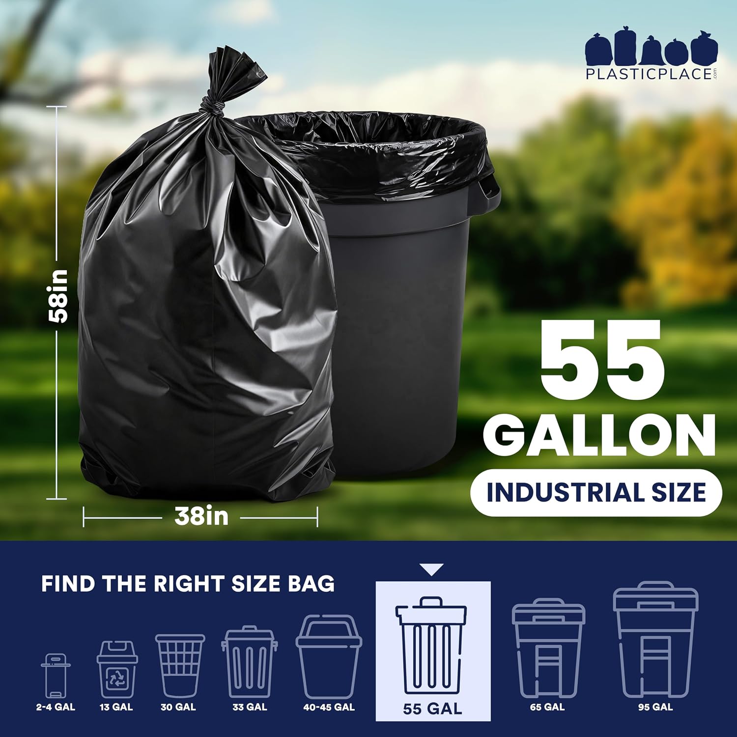 Plasticplace 55-60 Gallon Trash Bags │ 2.0 Mil │ Black Heavy Duty Garbage Can Liners │ 38” x 58” (50 Count) image 4