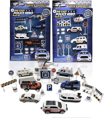 Forest & Twelfth - Juego de 2 15 piezas de mini coche de policía fundido a presión para niños y niños pequeños, promueve el juego creativo de