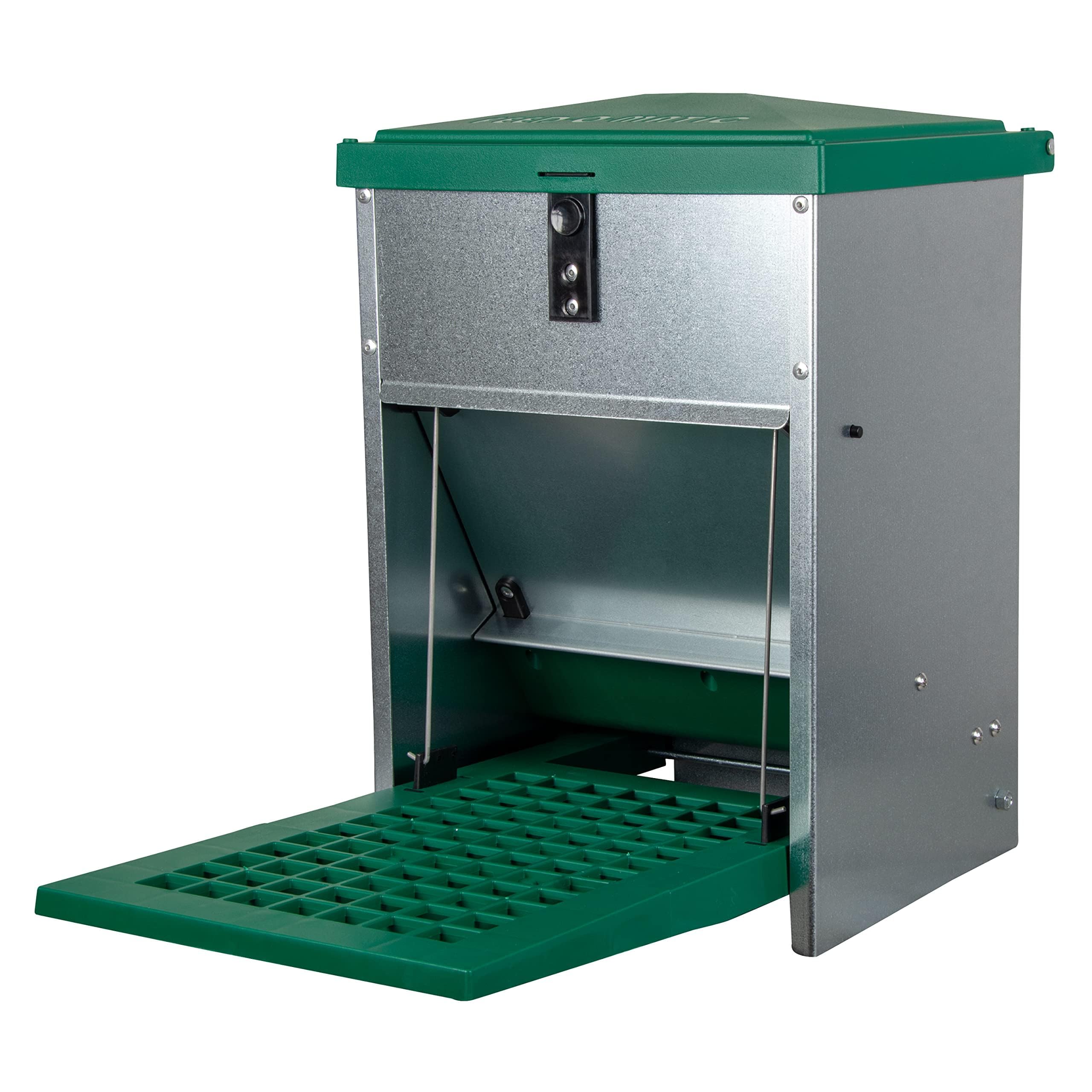 horizont Futterautomat Hühner Feedomatic mit Trittplatte, 5kg, verzinkt, Futterautomat für Hühner, ideales Hühnerzubehör, rattensicher, Futterspender
