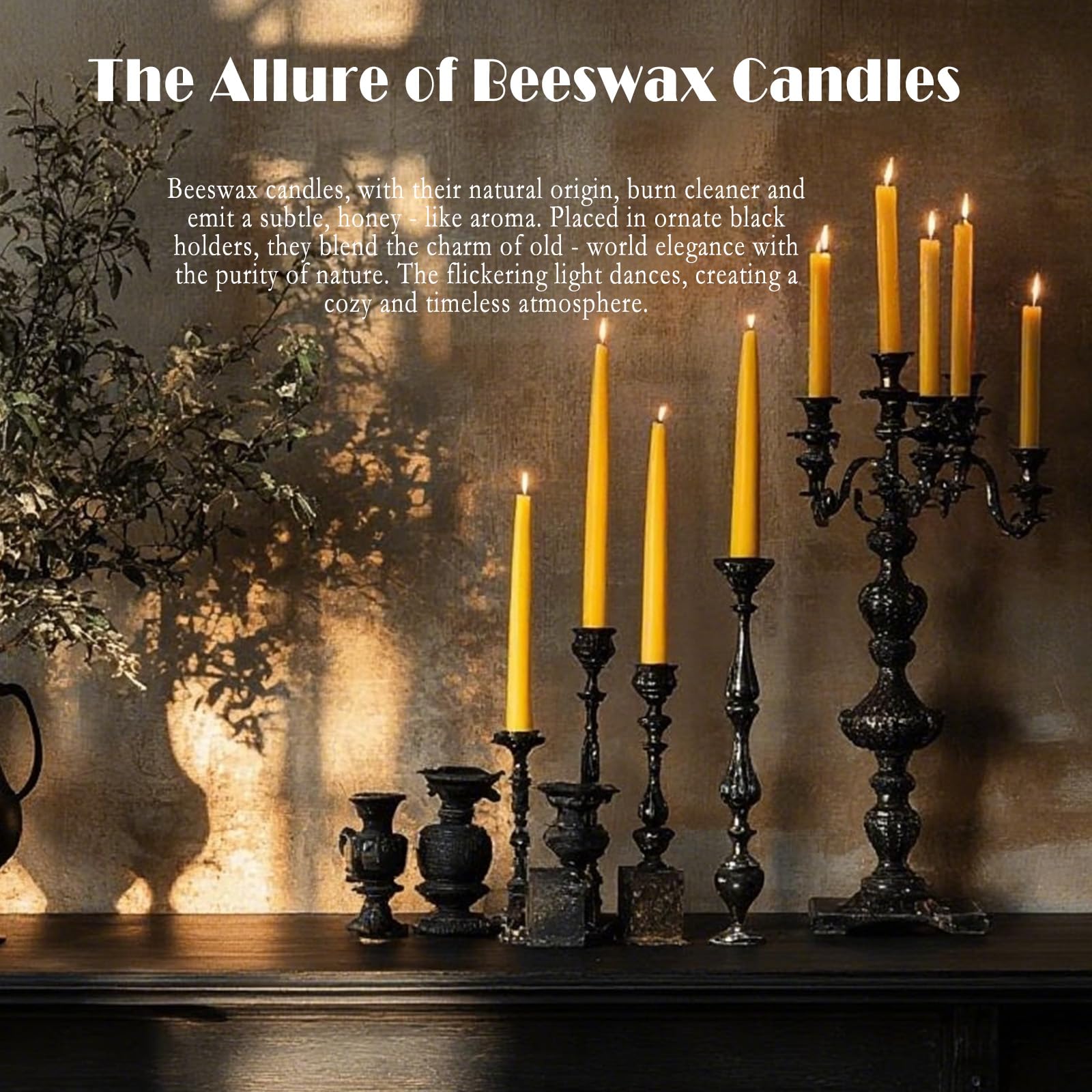 16 paquetes de velas cónicas de cera de abeja de 9 pulgadas, velas de cera de abeja totalmente natural, 10 horas de tiempo de combustión, velas cónicas sin humo y sin goteo para decoración de mesa