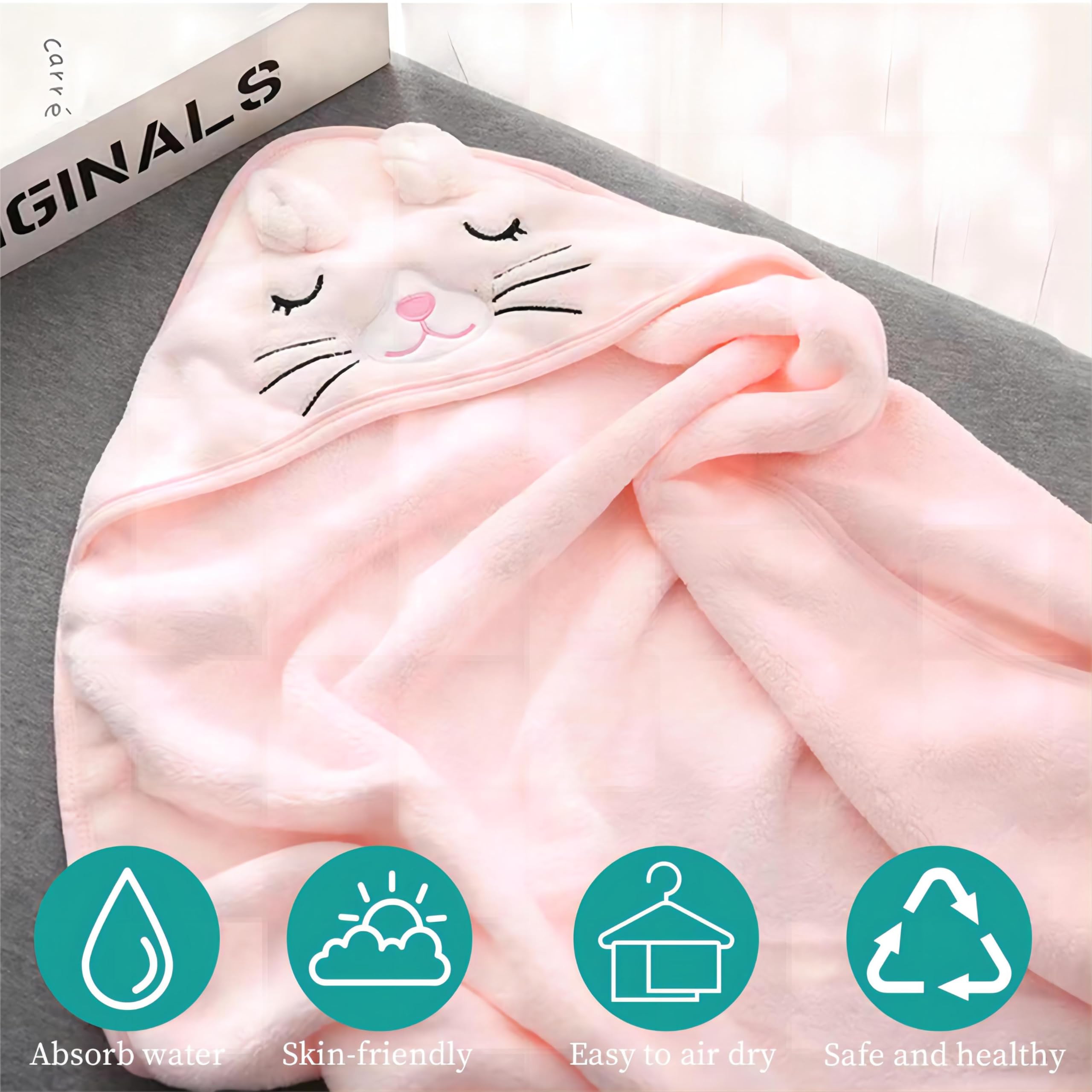 Toallas de Baño con Capucha con Esponja de Baño para Bebé, Capa de Baño Niños/Niñas Ultra Suaves con lindas Orejas, Albornoz de Ducha para Recién Nacidos para Infantiles de 0 a 3 Años