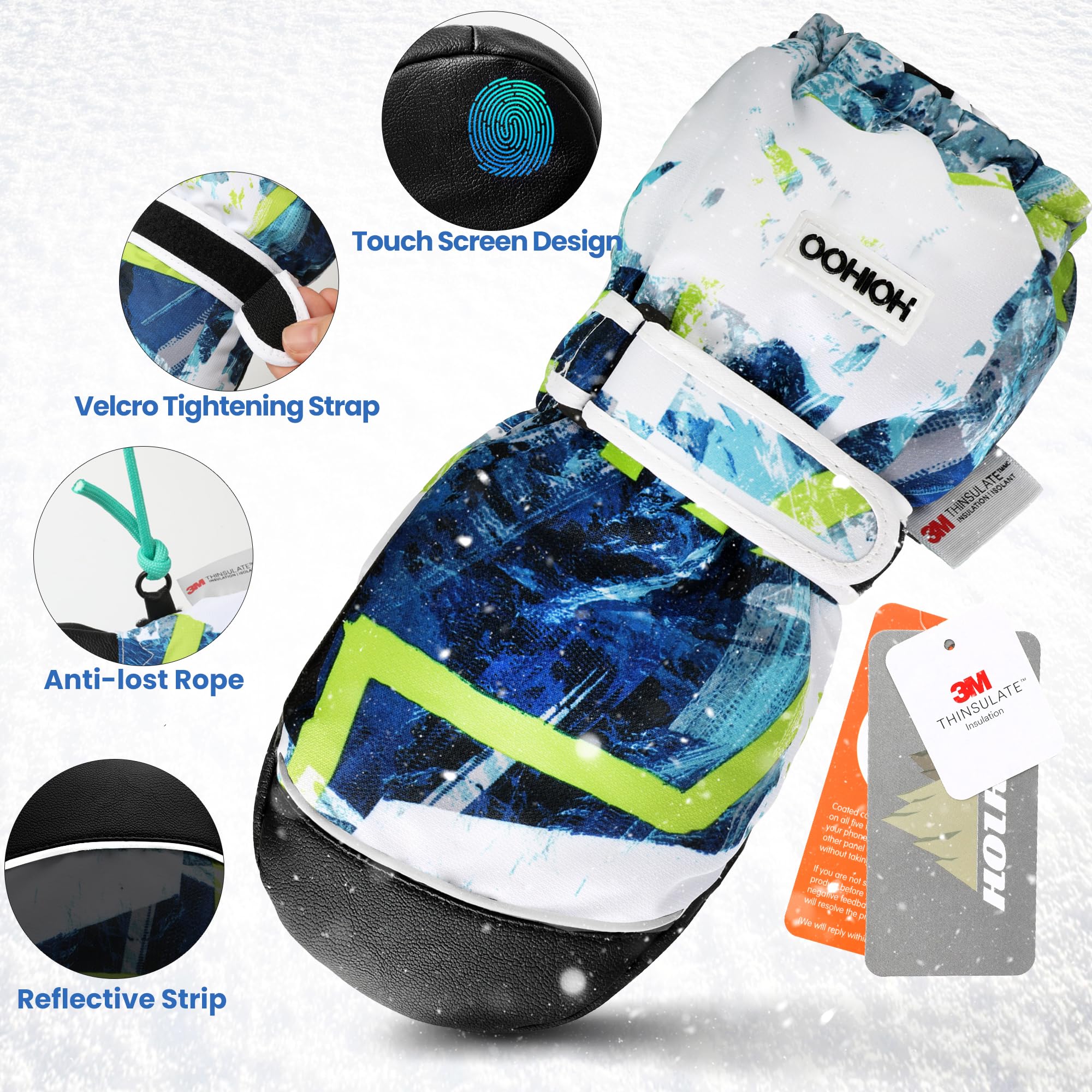 Guantes de nieve impermeables y cálidos 3M Thinsulate, para pantalla táctil, guantes de invierno para clima frío para snowboard, se adaptan tanto a hombres como a mujeres