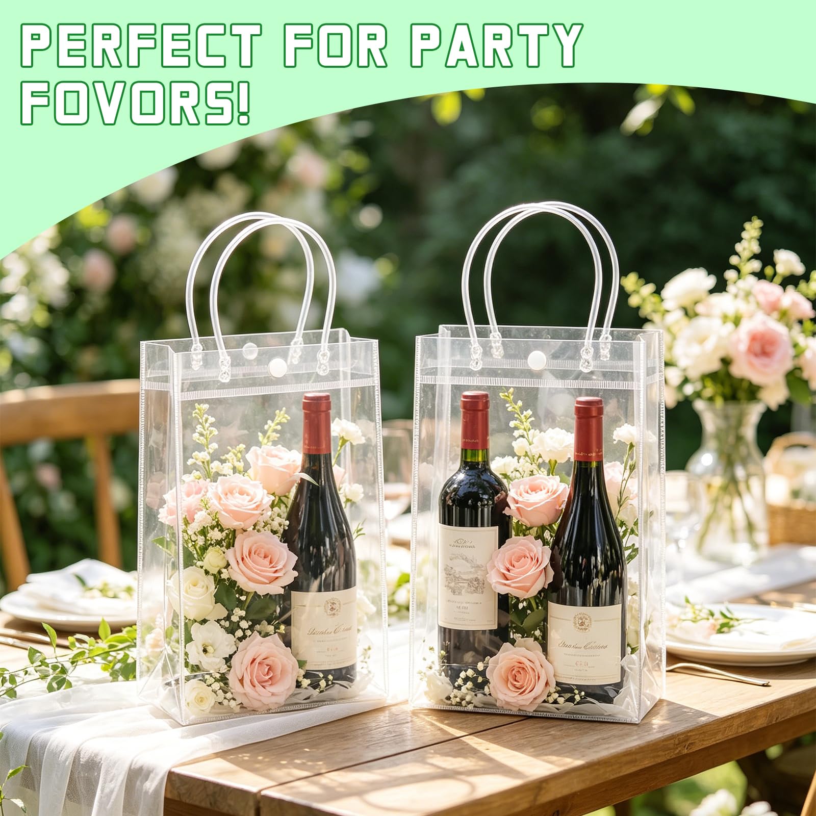 BadenBach 24 PCS Clear Gift Bags with Handles, 7.5 x 10.6 x 3.5 Inch Clear Plastic Party Favor Bag Transparent Goodie Tote Bag Gift Wrap Bags Bulk for Wedding Baby Shower Birthday Mother's Day