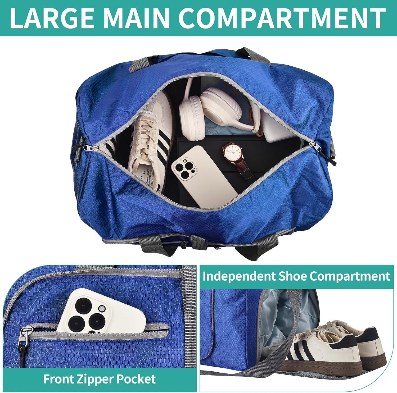 Dimayar Travel Duffle Bag for Men Women - Foldable Duffel Bag with Shoes Compartment - Overnight Bags Waterproof & Tear Resistant(115L,Navy Blue) - Image 4