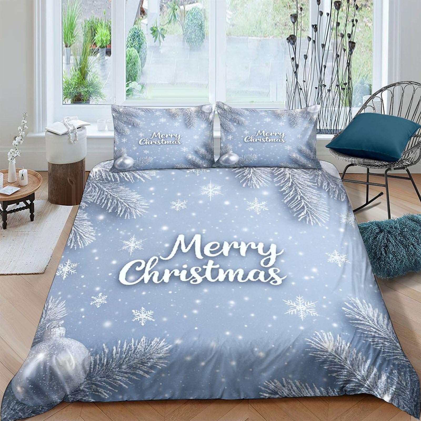 Ctjqhvkz Style-7 3D Printed Snowy Christmas Fitted Sheet Microfiber Blue Festive Bed Cover For Bedroom Guest Room Easy Care Single（135X200cm）