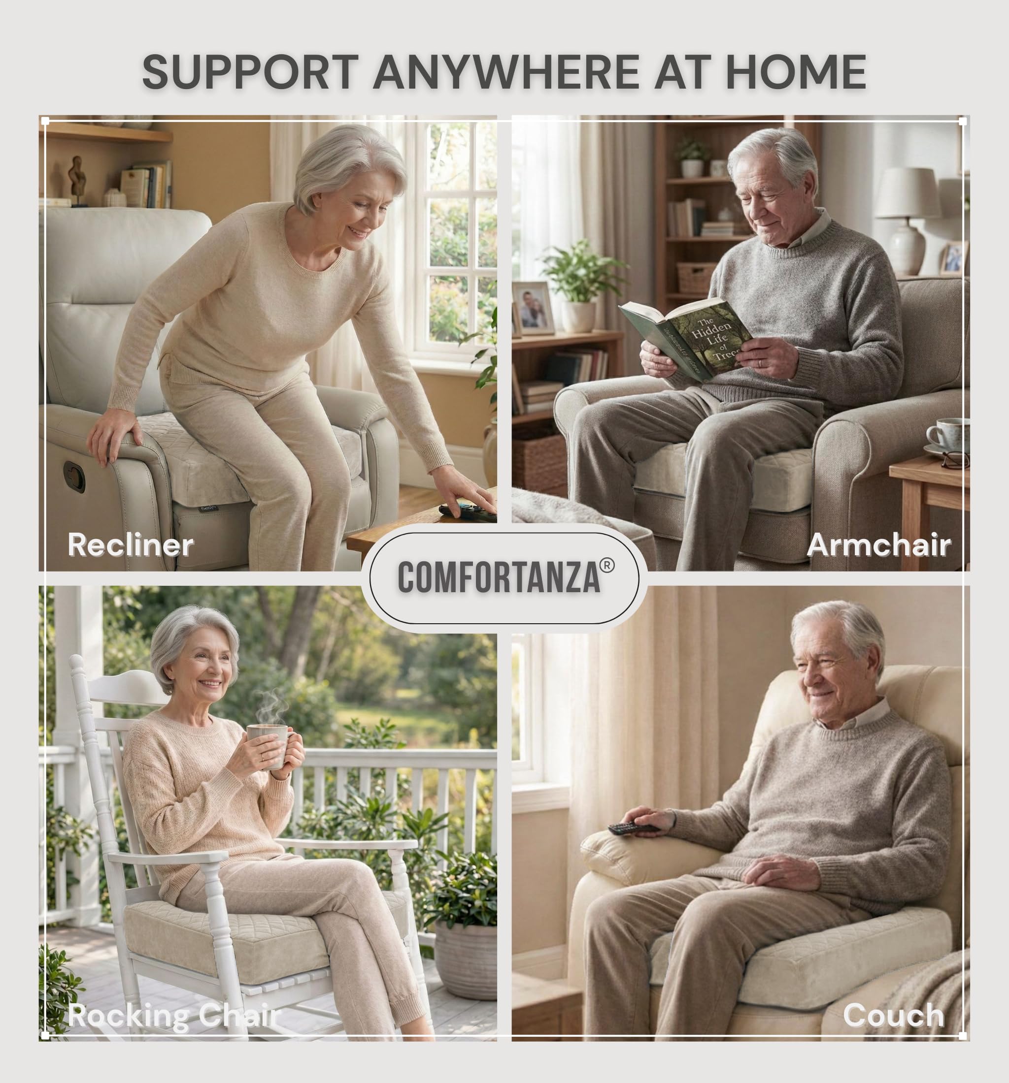 Cojín grande de espuma viscoelástica de 20 x 20 x 5 pulgadas, cuadrado, grueso, antideslizante, para sillones reclinables, sillones, sofás, cojín de suelo, ciática, alivio del dolor de