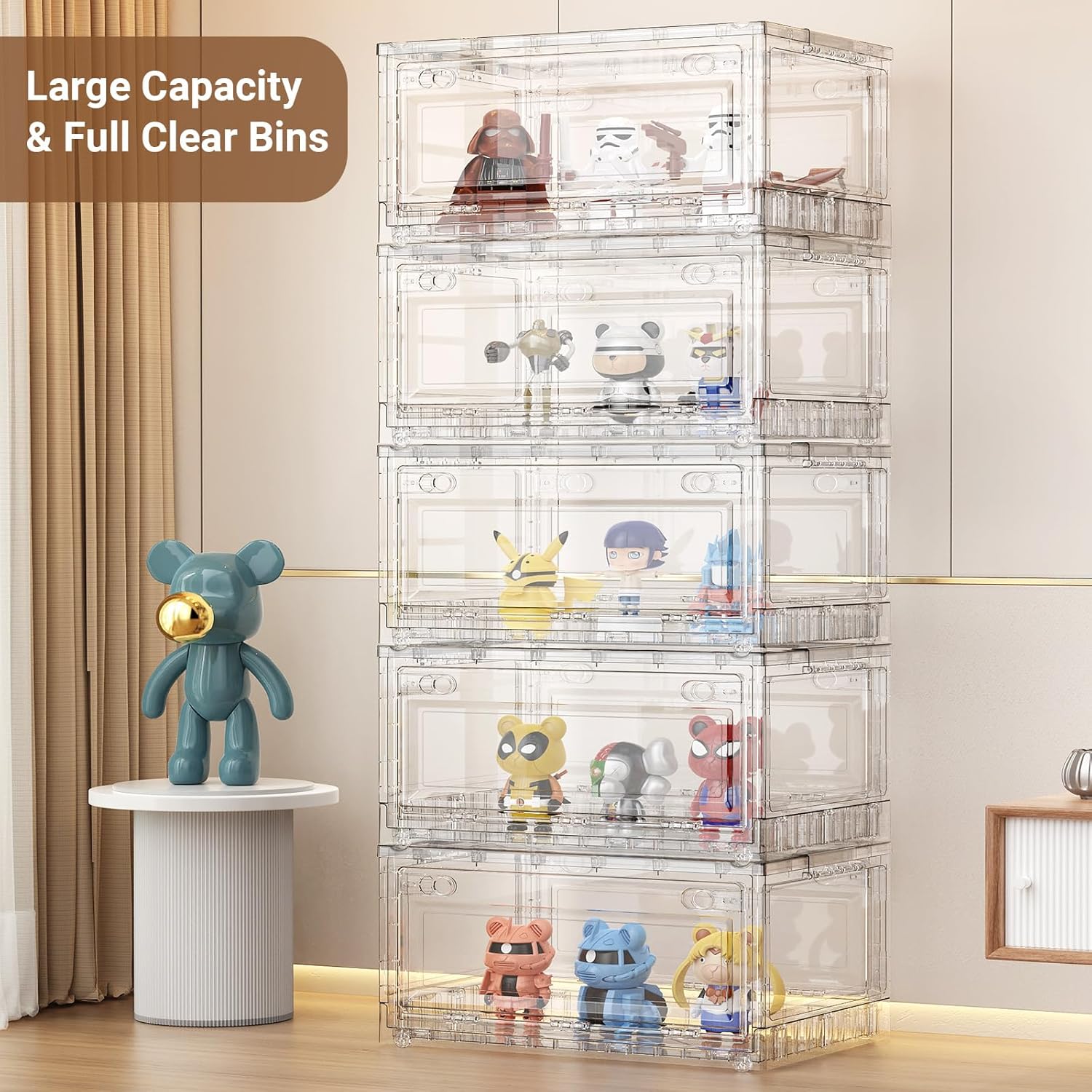 Clear Stackable Storage Drawers, Open Front Large Plastic Storage Bins with Lids, Foldable Closet Organizers and Storage for Wardrobe Cabinets, Pantry, Makeup,1 Pack