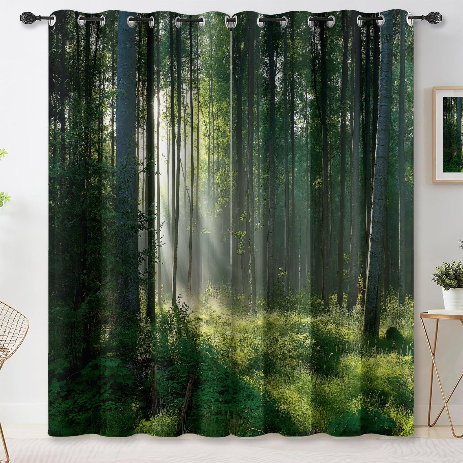 Natur Landschaft Blickdicht Vorhänge mit ösen, Wald Wiese Fotografie Muster Thermo Verdunklungsvorhänge, Grün Gardinen für Wohnzimmer Schlafzimmer Fenster Deko 2er Set, 175x140 cm (HxB)