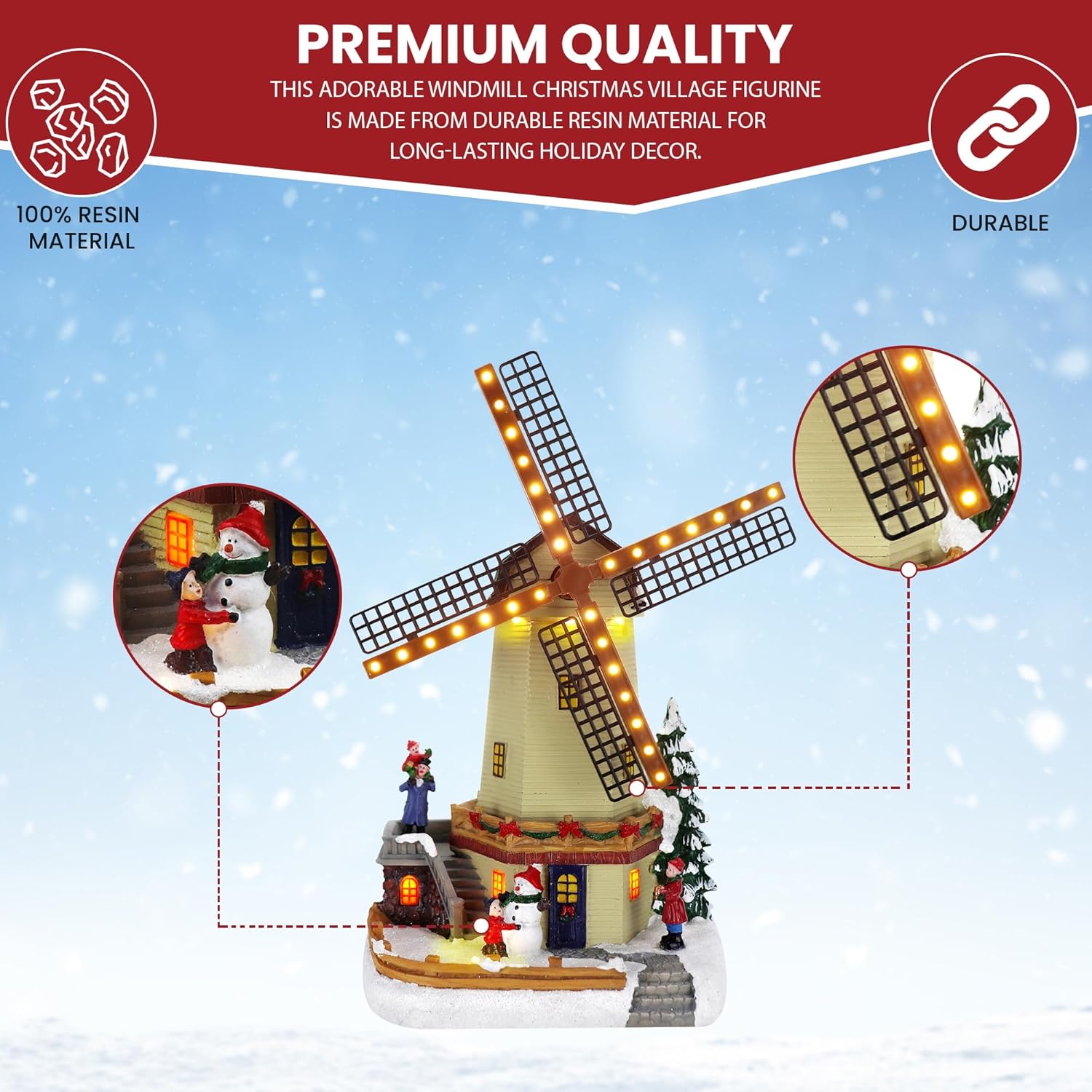 Christmas Village Windmill - Animated Pre-lit Musical Winter Snow Village - Perfect Addition to Your Indoor Holiday Decorations & Snow Village Display - A Thoughtful Gift for Your Loved Ones