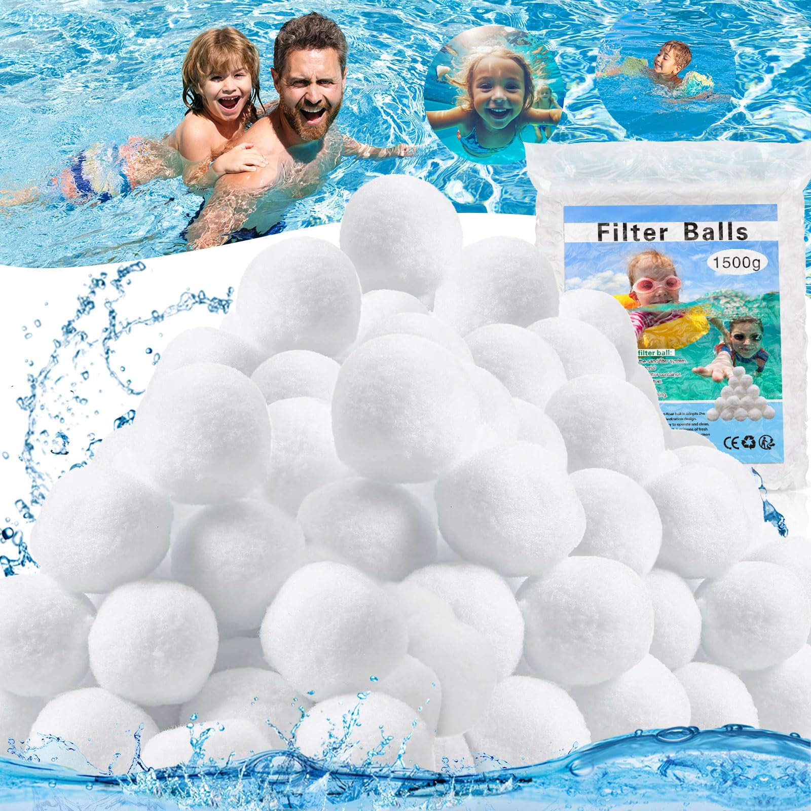 MOYKSRR Balles Filtrantes 1500g, Boules de Filtre de Piscine, Réutilisable Pool Filter Balls, Balles de Filtration pour remplace 53kg de Sable de Filtration pour Filtres à Sable, Filtration d'eau