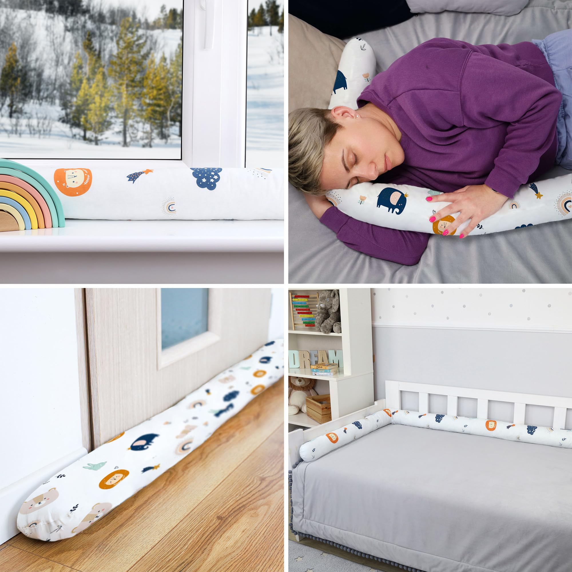 Totsy Baby Cuscino decorativo per letto a forma di serpente XL, realizzato a mano, blu navy con arcobaleno, 300 cm, certificato Oeko-Tex