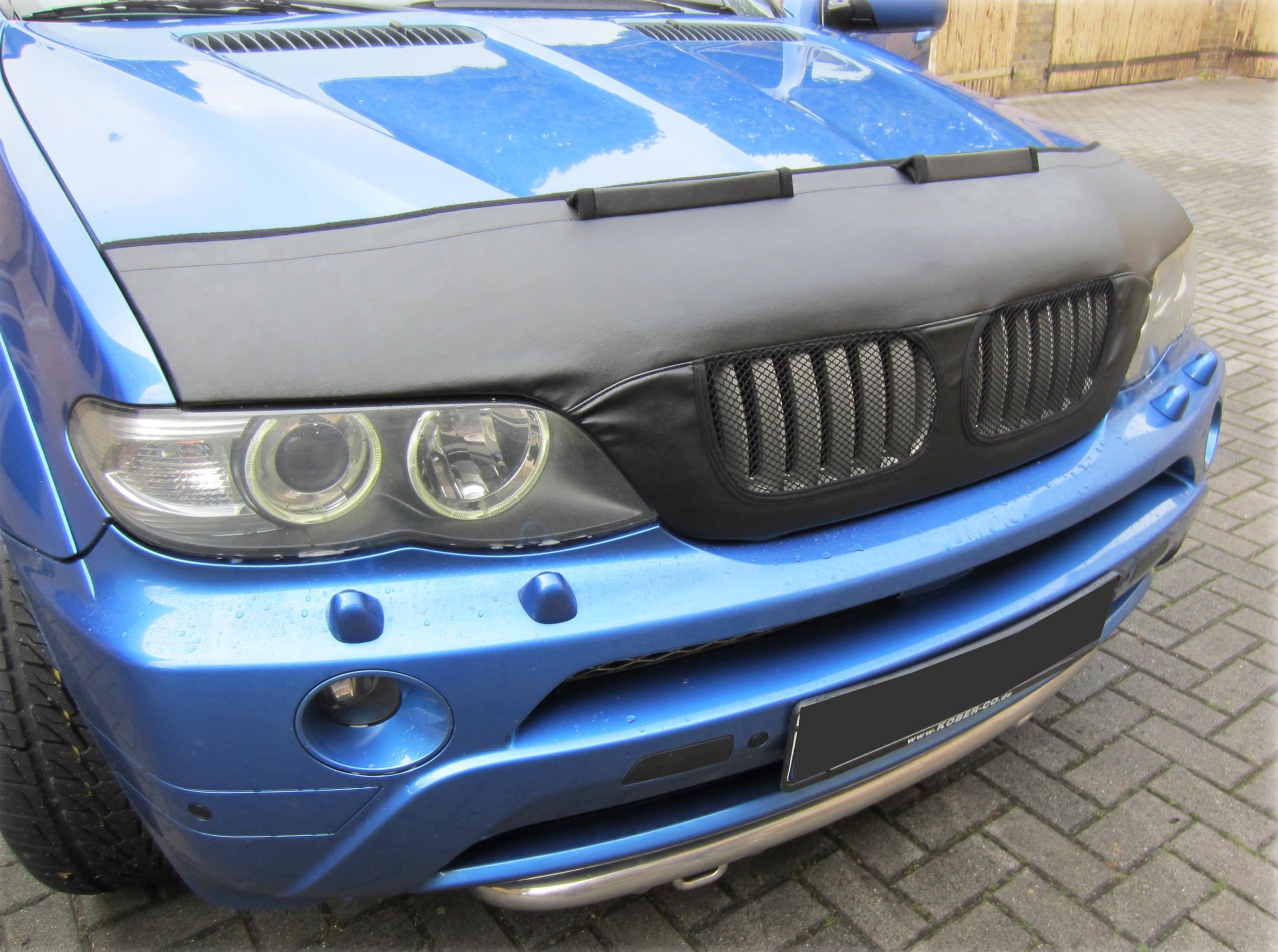 AB-00934c Carbon Fiber Look Hood Bra Compatible with BMW X5 E53 1999-2006 Front End Nose Mask Bonnet Bra