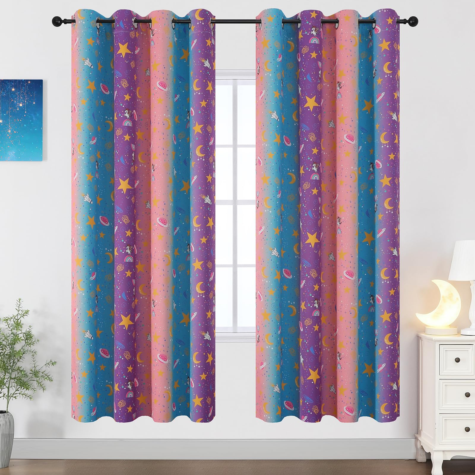 Pink Purple and Grey Room Darkening Curtains 72 Inch Long for Girls Bedroom