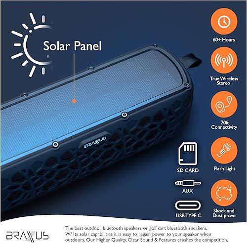 Miniatura 3 de Braxus Elevate Solar Altavoz Bluetooth Portátil  Altavoz Bluetooth Impermeable IPX6  Altavoces Bluetooth Carrito de Golf  TWS- Conexión Estéreo