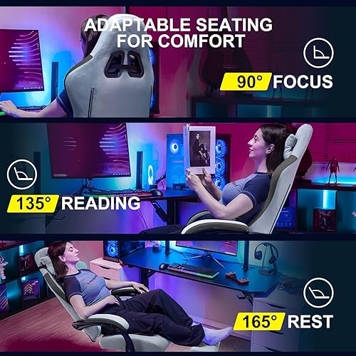 Miniatura 4 de GTPLAYER Silla de juegos, silla de oficina para computadora con cojín de resorte de bolsillo, reposabrazos y reposapiés, silla ergonómica de
