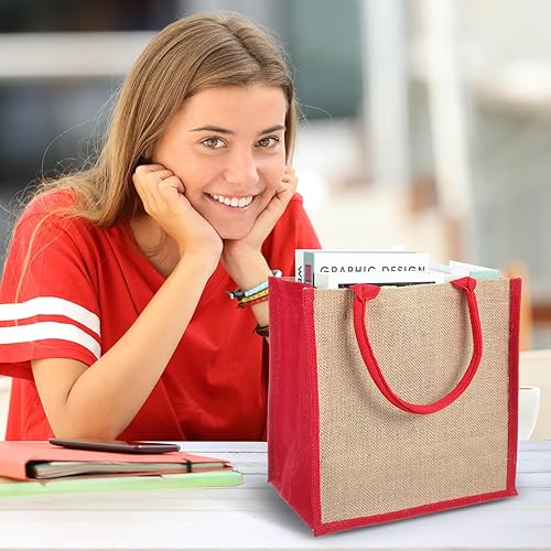 Vista 29 de Saintrygo 12 bolsas de yute de arpillera con asa, reutilizables en blanco, bolsas de regalo para dama de honor, para compras, bodas, bricolaje, 12 x