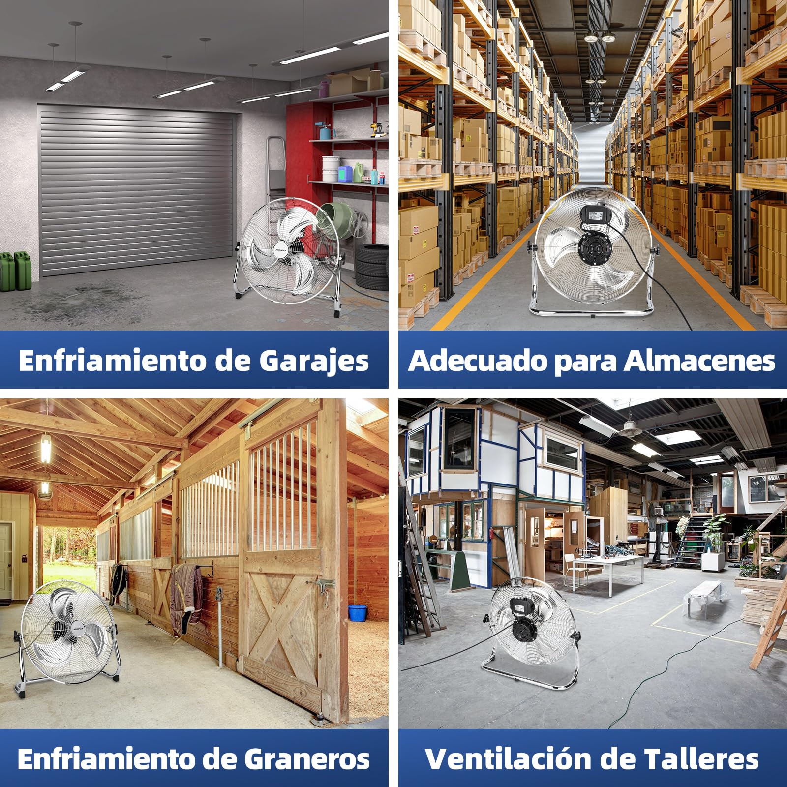 Aigostar Ventilador Industrial 100W, Diámetro 50 cm (20"), Motor de Cobre, Ventilador suelo, 3 Velocidades, Ajustable 120º, 3 Aspas Metálicas, Ventilador Potente, Clover