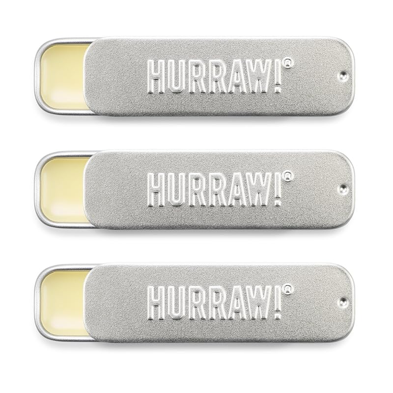 HURRAW! Bálsamo labial Coconut, Mint e Vanilla Bean em latas deslizantes finas, Pacote com 3