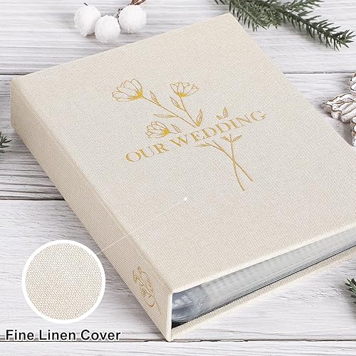 Vista 15 de Lanpn Álbum de fotos de boda de 4 x 6 pulgadas, 2 paquetes, cada paquete tiene capacidad para 50 imágenes, mini álbumes de fotos de lino con carga