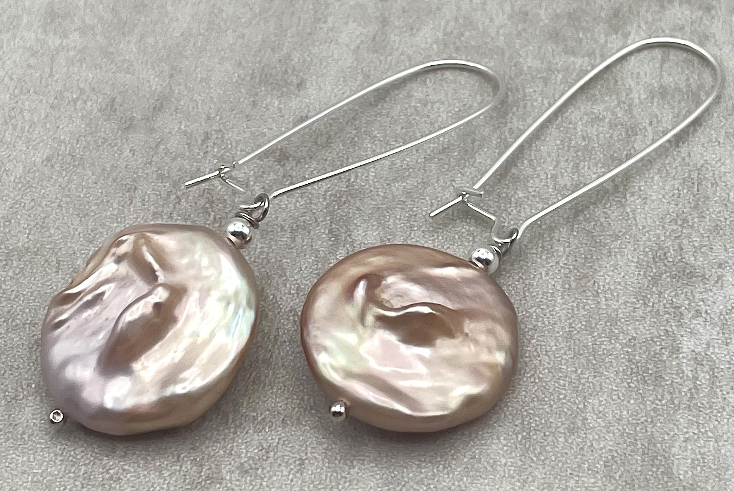 Orecchini con Grandi Perle Barocche Rosa, Pendenti in Argento 925, Gioielli Matrimonio, Pietre Dure Naturali, Bijoux Artigianali, Regalo