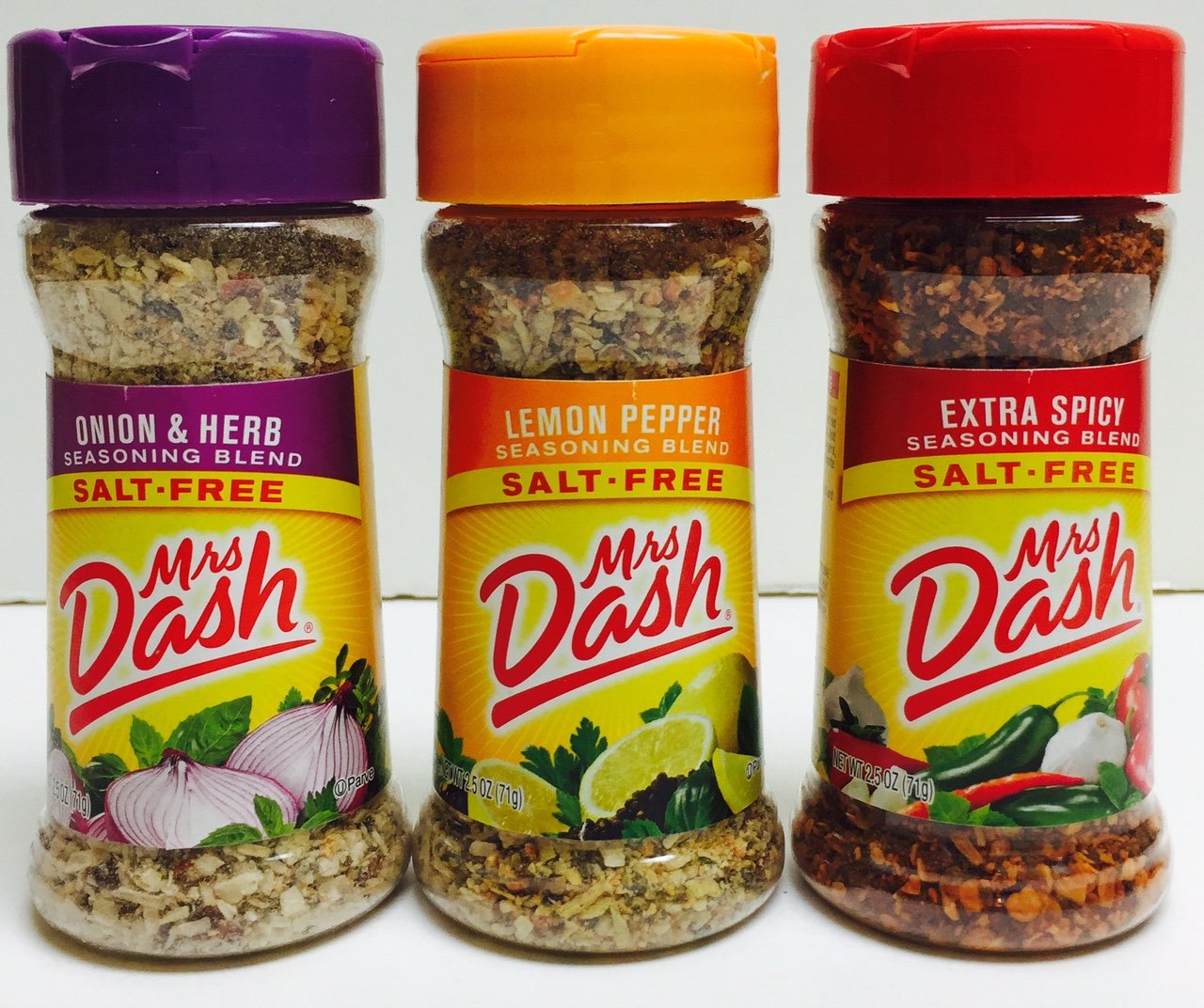Mrs Dash Salt-Free Seasoning Blend Variety 3 Packs - Extra Spicy, Lemon Pepper, and Onion & Herb