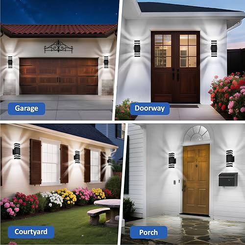 Miniatura 7 de DASTOR Luces de pared para exteriores del anochecer al amanecer, 2 capas hacia arriba hacia abajo, luces de casa al aire libre, aplique exterior