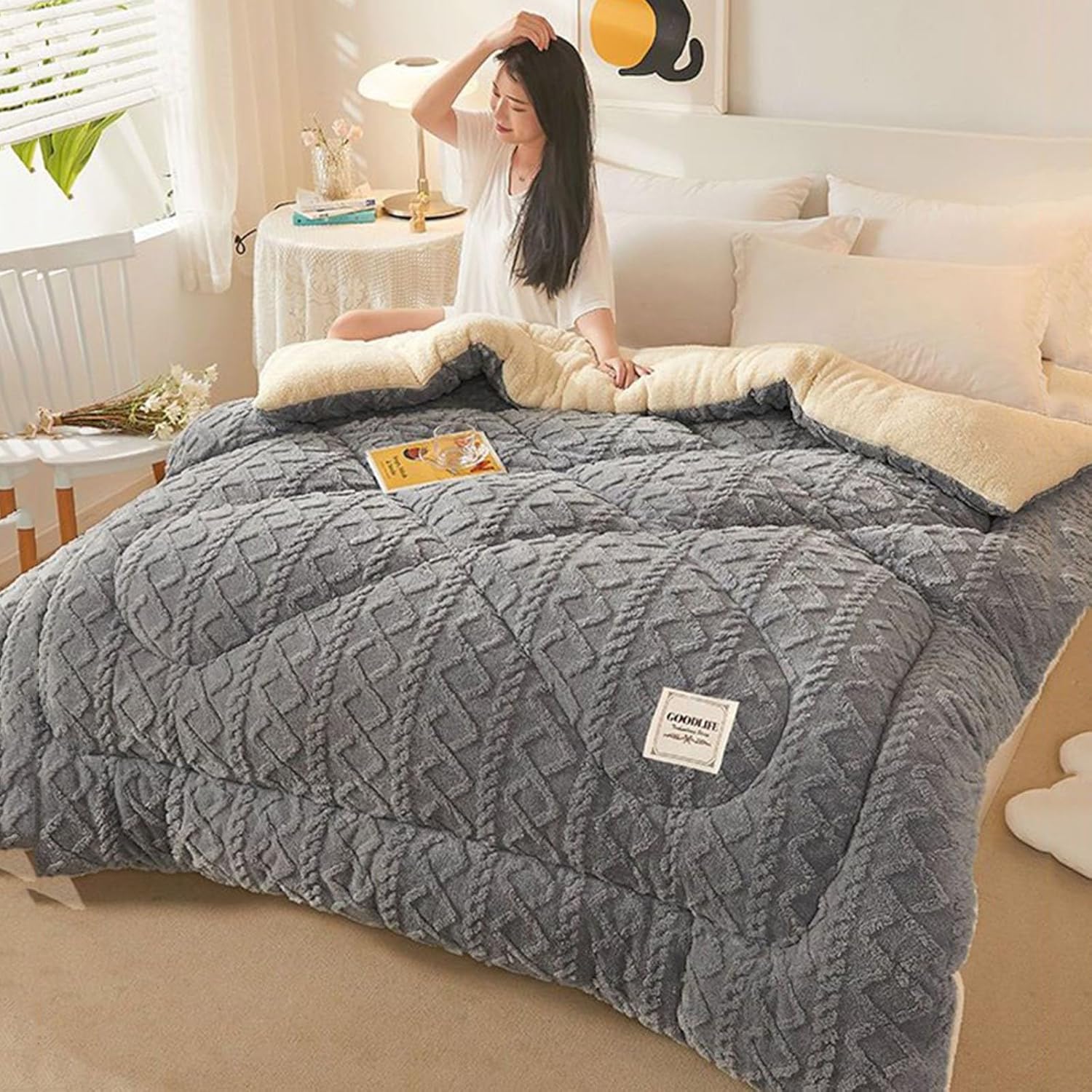 Double-Faced Pine Cover, Super Soft Heat-Resistant Winter Cover, Thick Sheep Woven Cover, for Cold Weather (E, 78.7 * 90.5in/4kg) (B 59 * 78.7in/2kg)