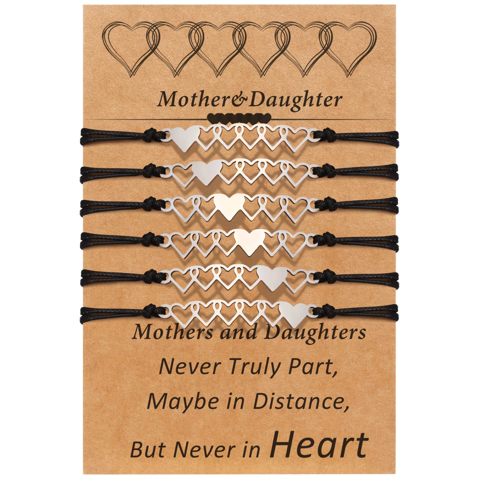 Desimtion Mother Daughter Bracelets Set for 2, 3, 4, 5, 6, Wish Matching Heart Bracelets for Mom and Daughter,Christmas Gifts for Mom Daughters