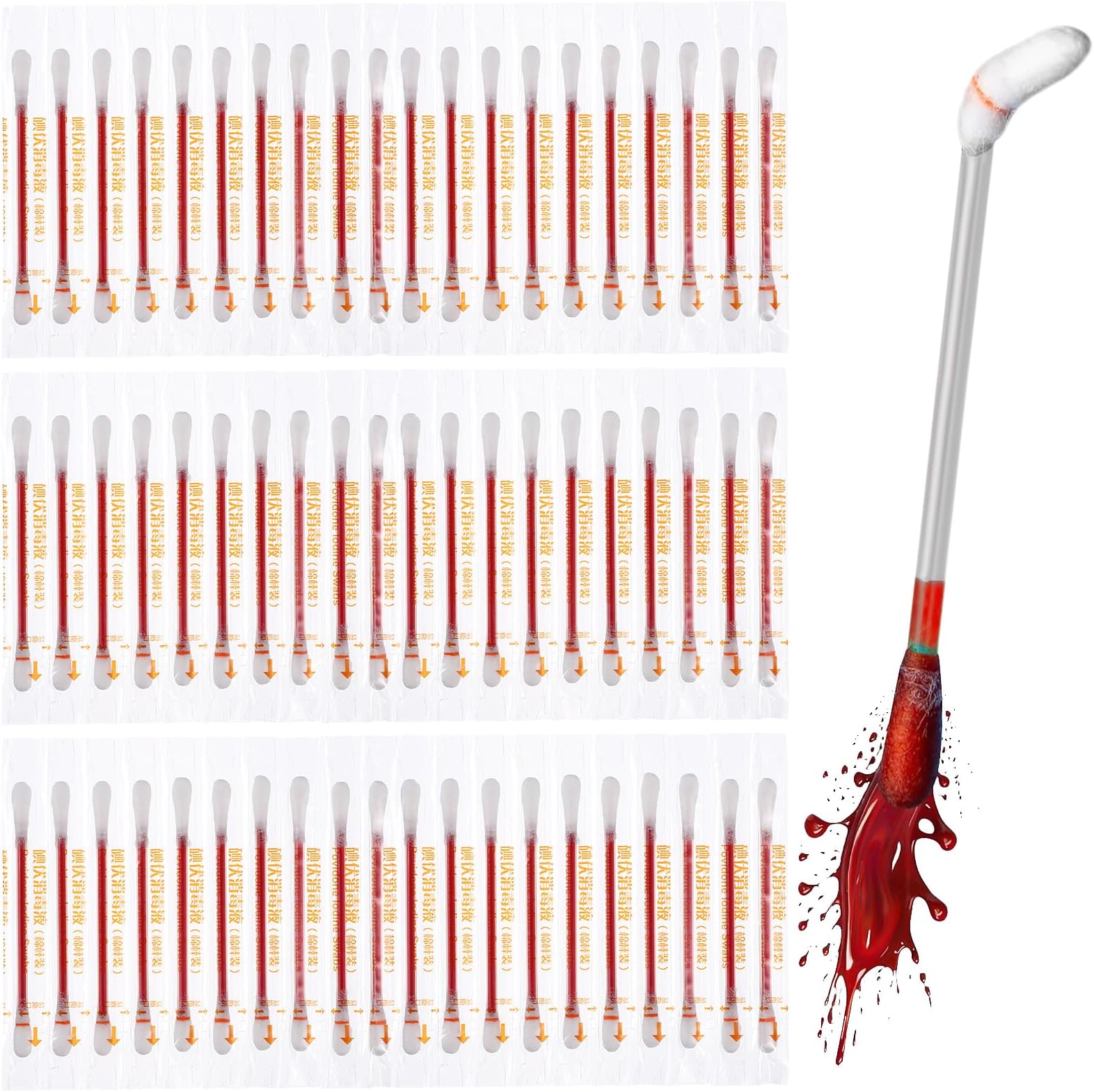 Disposable Iodophor Cotton Swabs: 100pcs Individually Packaged Medical Iodine Swabs for Wound Skin Cleansing Nasal Ears Bruise Home Outdoor Travel Sports Emergency Use
