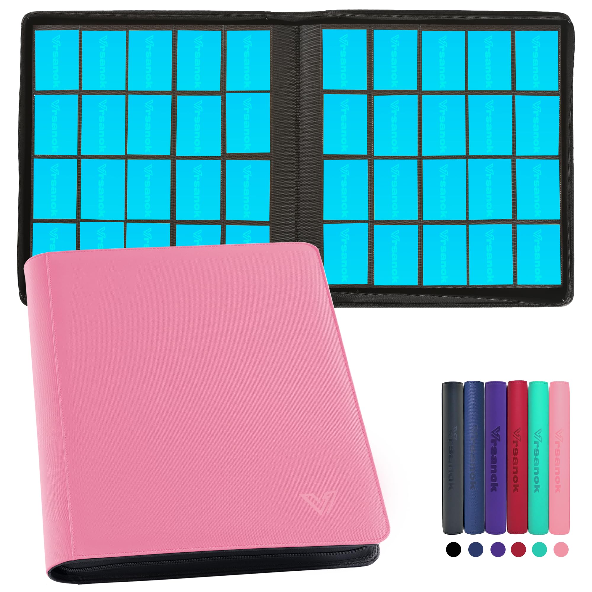 Vrsanok 20 Pocket Trading Card Binder – Holds 2000 Cards, Large Capacity 4x5 Card Album with 50 Double-Sided Pages,Ringless PU Cover Zipper Card Folder for Sports & Standard Size TCG Cards Pink