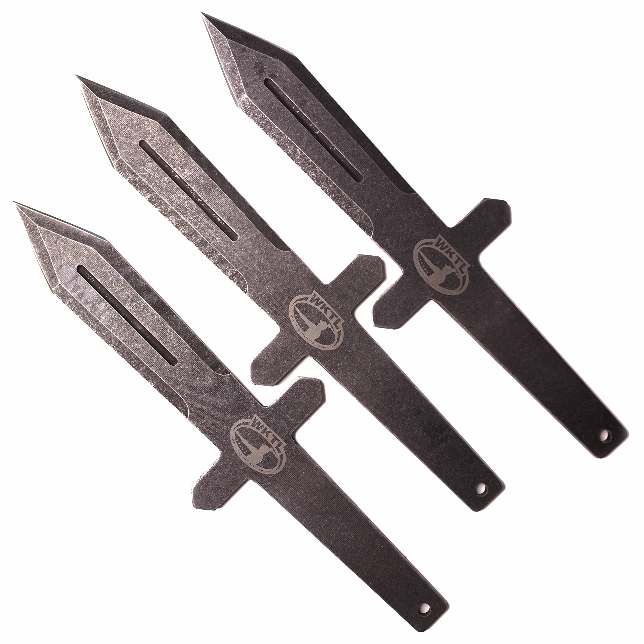 World Knife Throwing League Barbarian Professional Balanced Throwing Knife Set with Three Knives, Stone Rolled Finished Blade, Full Tang, Stainless Steel, with Premium Nylon Sheath, 14.5 Inch Length