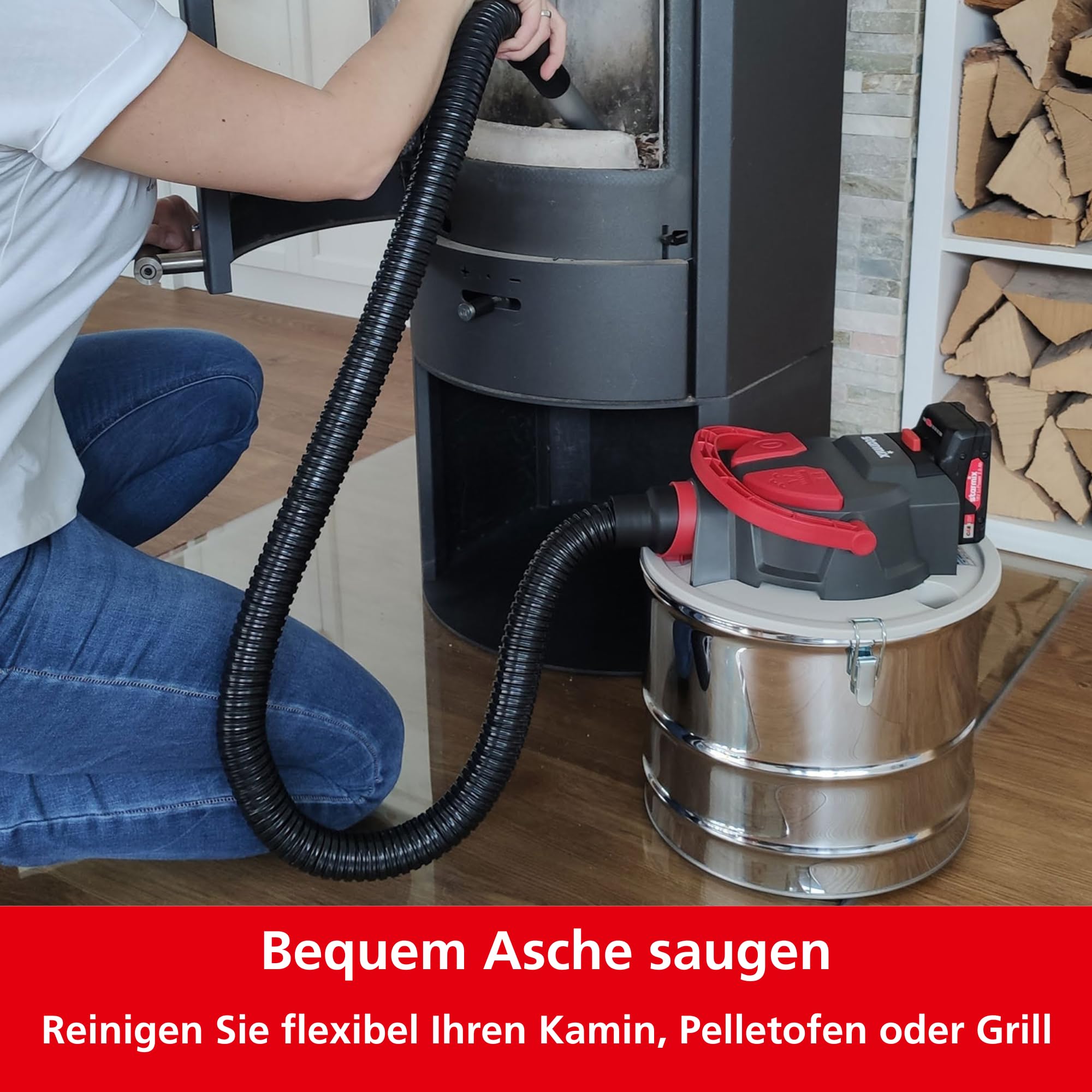 Starmix Aspiratore per cenere a batteria AV P-15 18 V per camini e focolari, compatibile con batteria CAS (non inclusa), 350 Watt e 15 litri di volume, aspiracenere con tubo in alluminio da 1,3 metri