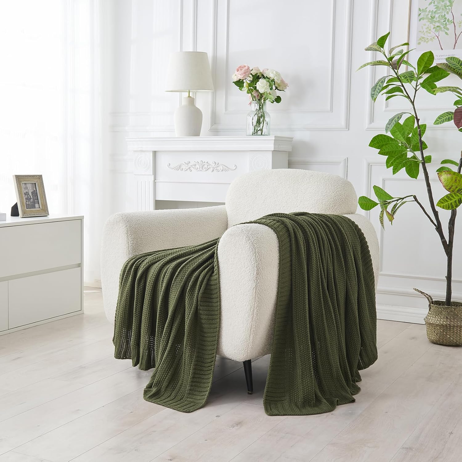 Douceur Olive Green Throw Blanket for Couch, Soft Cozy Lightweight Stripe Pattern Knitted Throw Blanket for Sofa, Living Room Gift, 50"X60" - Image 2