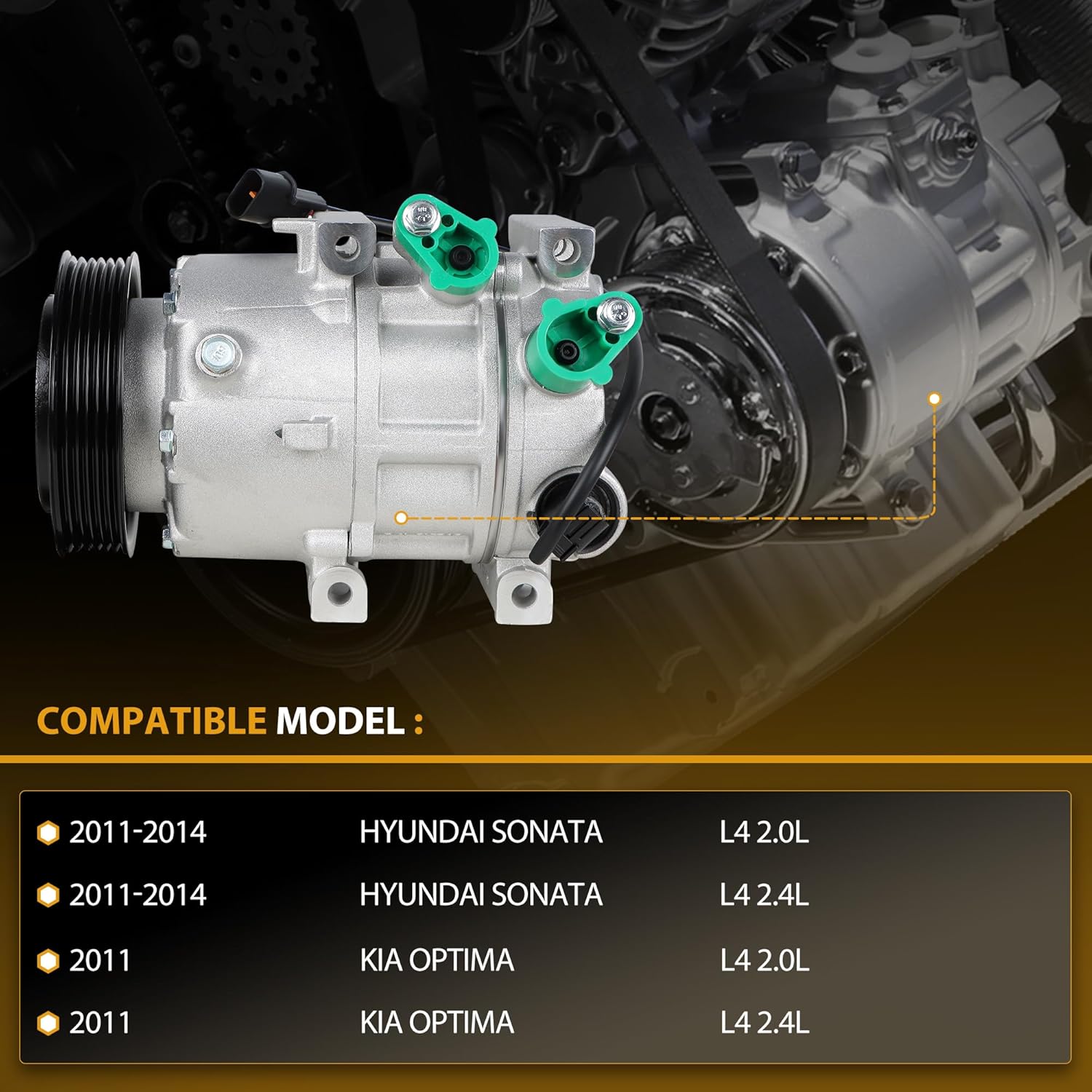 Air Conditioner AC Compressor with Clutch Compatible with 2011-2014 Hyundai Sonata 2.0L 2.4L, 2011 Kia Optima 2.0L 2.4L-Replace 178317, CO11218C